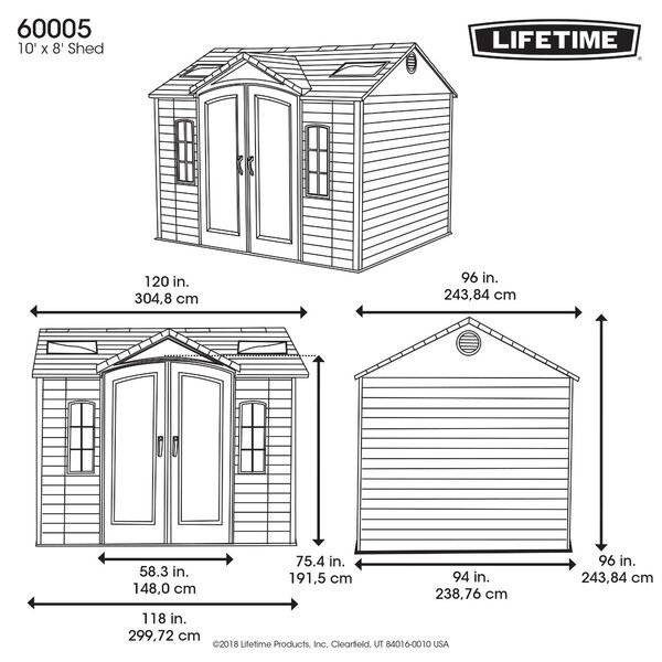 Side 10' wide x 8' deep plastic storage shed