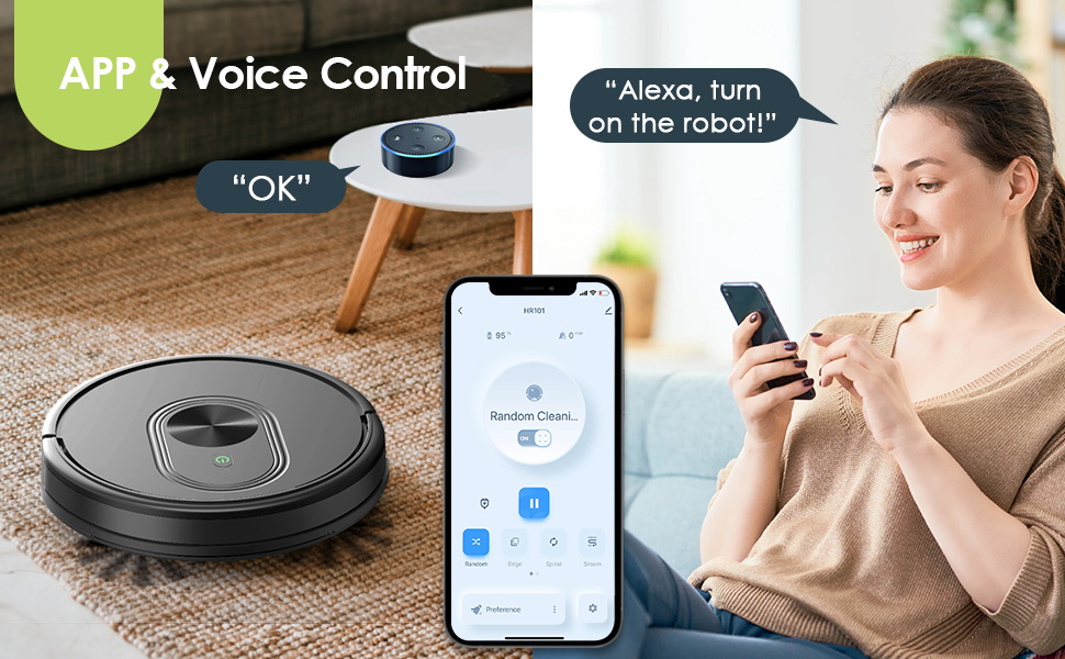 HR101 Robot Vacuum and Mop Combo,Remote Control/ App Control/ Alexa/ Bluetooth