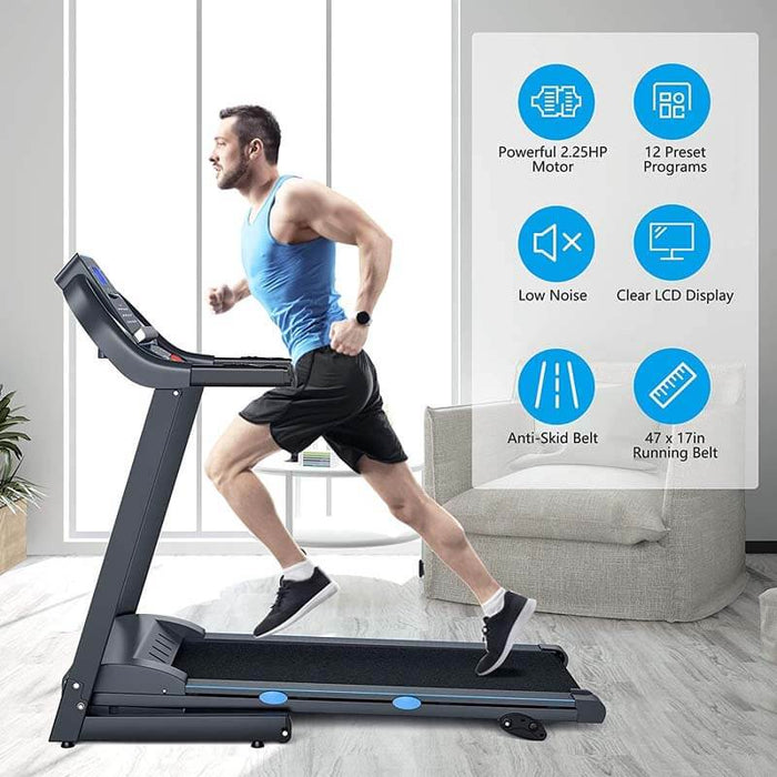 2.25HP Folding Electric Treadmill with Blue-Ray LCD Display