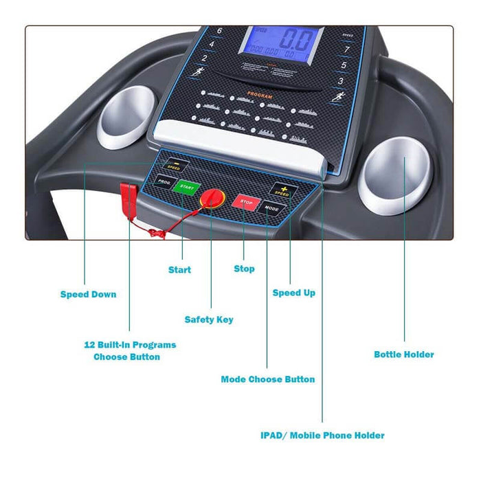 2.25HP Folding Electric Treadmill with Blue-Ray LCD Display